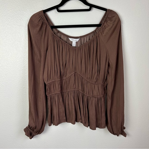 Nine West Long Sleeve Sweetheart Peplum Top Size Medium - Picture 2 of 7